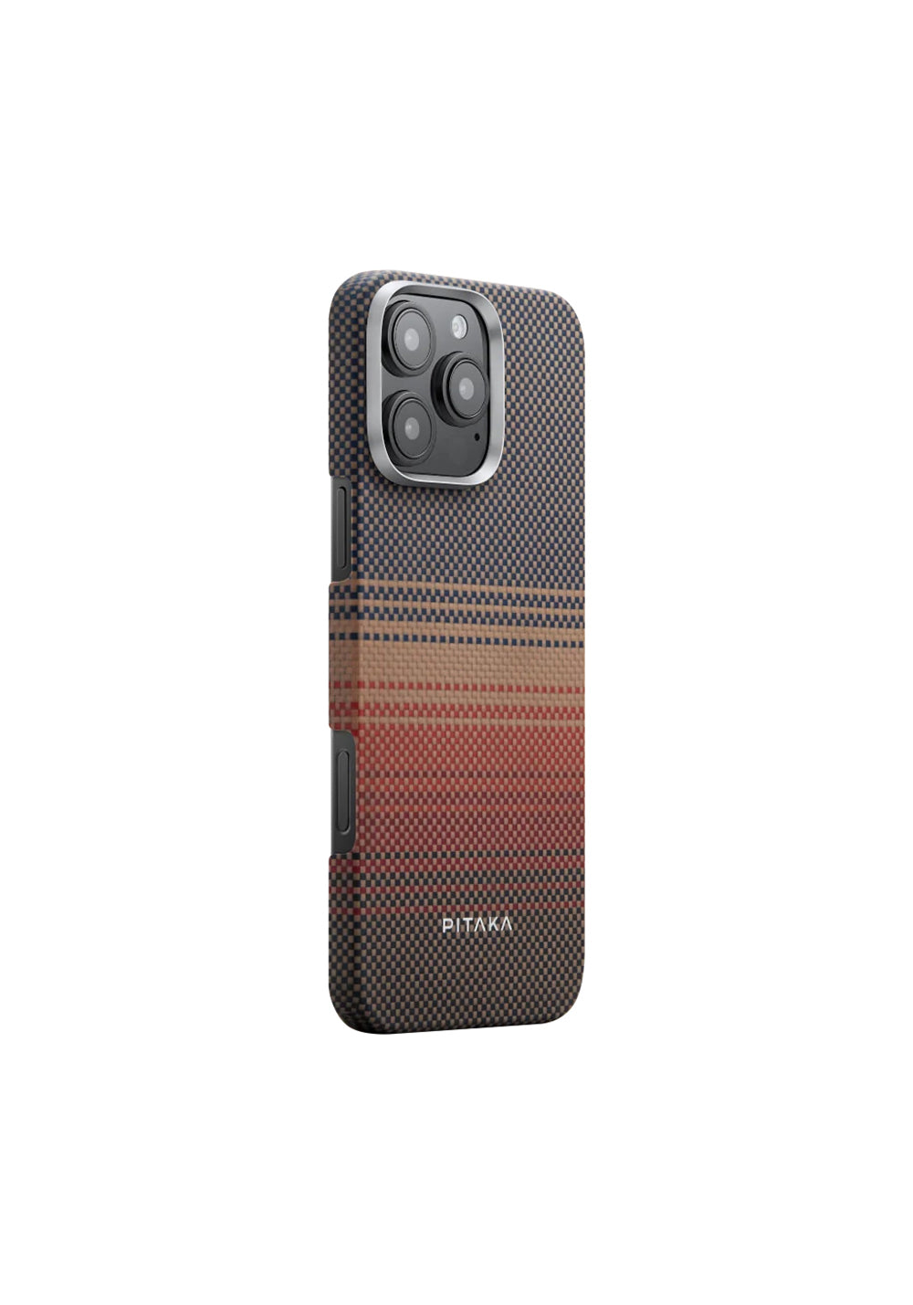 Apple iPhone 16 Pro Max Kılıf Manyetik Şarj Uyumlu Aramid Karbon Fiber Pitaka Tactile Woven Sunset-Moonrise Serisi Sunset Kapak