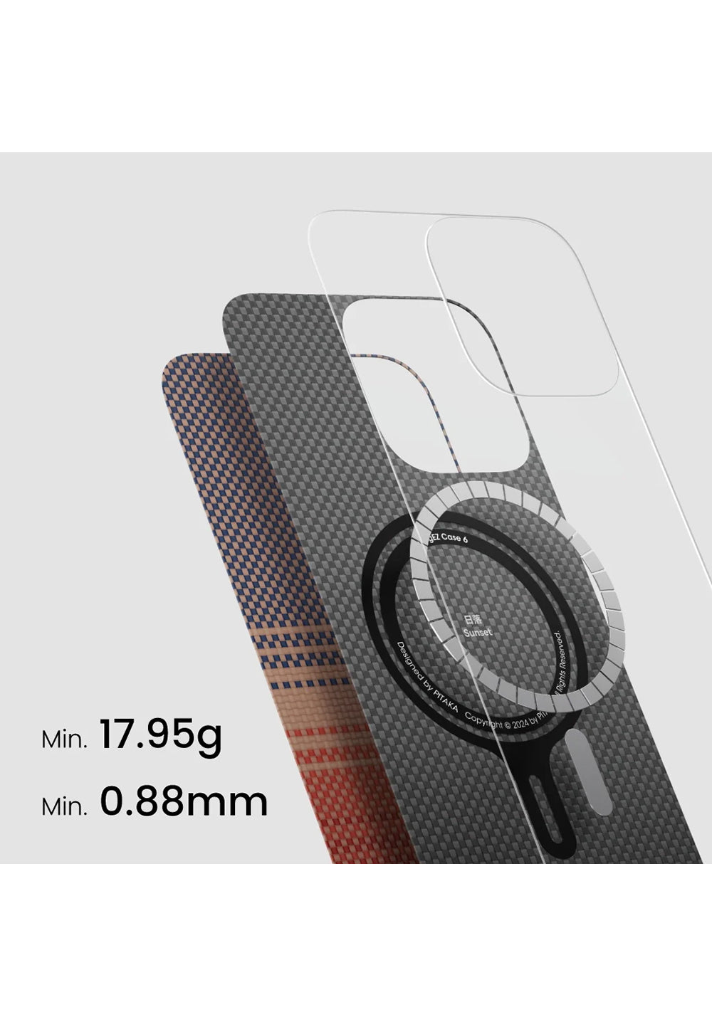 Apple iPhone 16 Pro Max Kılıf Manyetik Şarj Uyumlu Aramid Karbon Fiber Pitaka Tactile Woven Sunset-Moonrise Serisi Sunset Kapak