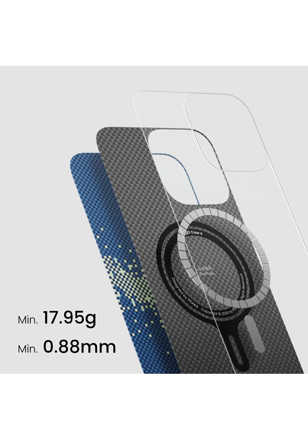 Apple iPhone 16 Plus Kılıf Manyetik Şarj Uyumlu Aramid Karbon Fiber Pitaka Tactile Woven Starpeak Serisi Milky Way Galaxy Kapak