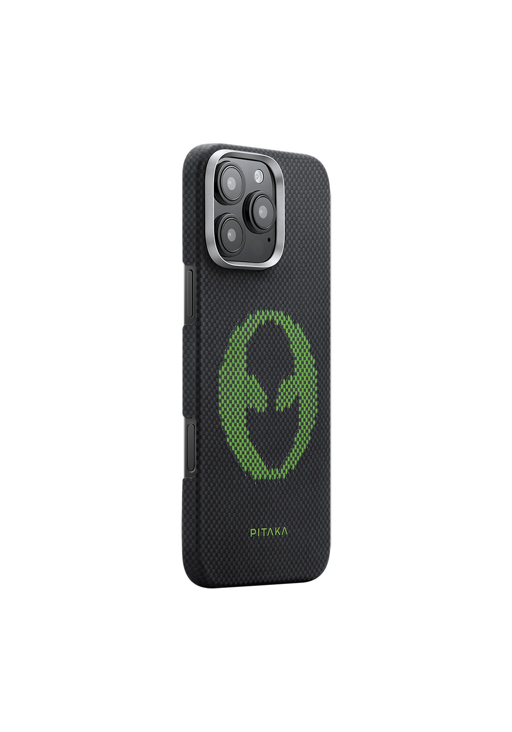 Apple iPhone 16 Pro Kılıf Manyetik Şarj Uyumlu Lumintex Teknolojili Fosforlu Aramid Karbon Fiber Pitaka Tactile Woven Aries Serisi Alien Kapak