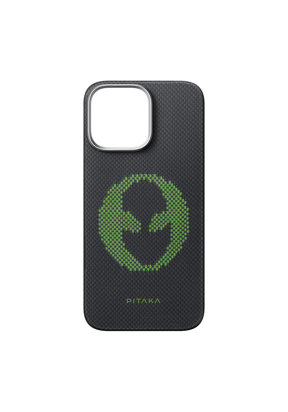 Apple iPhone 16 Pro Kılıf Manyetik Şarj Uyumlu Lumintex Teknolojili Fosforlu Aramid Karbon Fiber Pitaka Tactile Woven Aries Serisi Alien Kapak