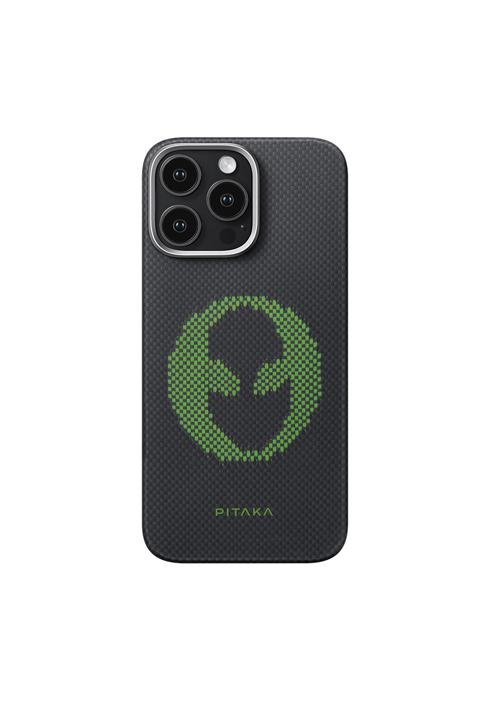 Apple iPhone 16 Pro Max Kılıf Manyetik Şarj Uyumlu Lumintex Teknolojili Fosforlu Aramid Karbon Fiber Pitaka Tactile Woven Aries Serisi Alien Kapak