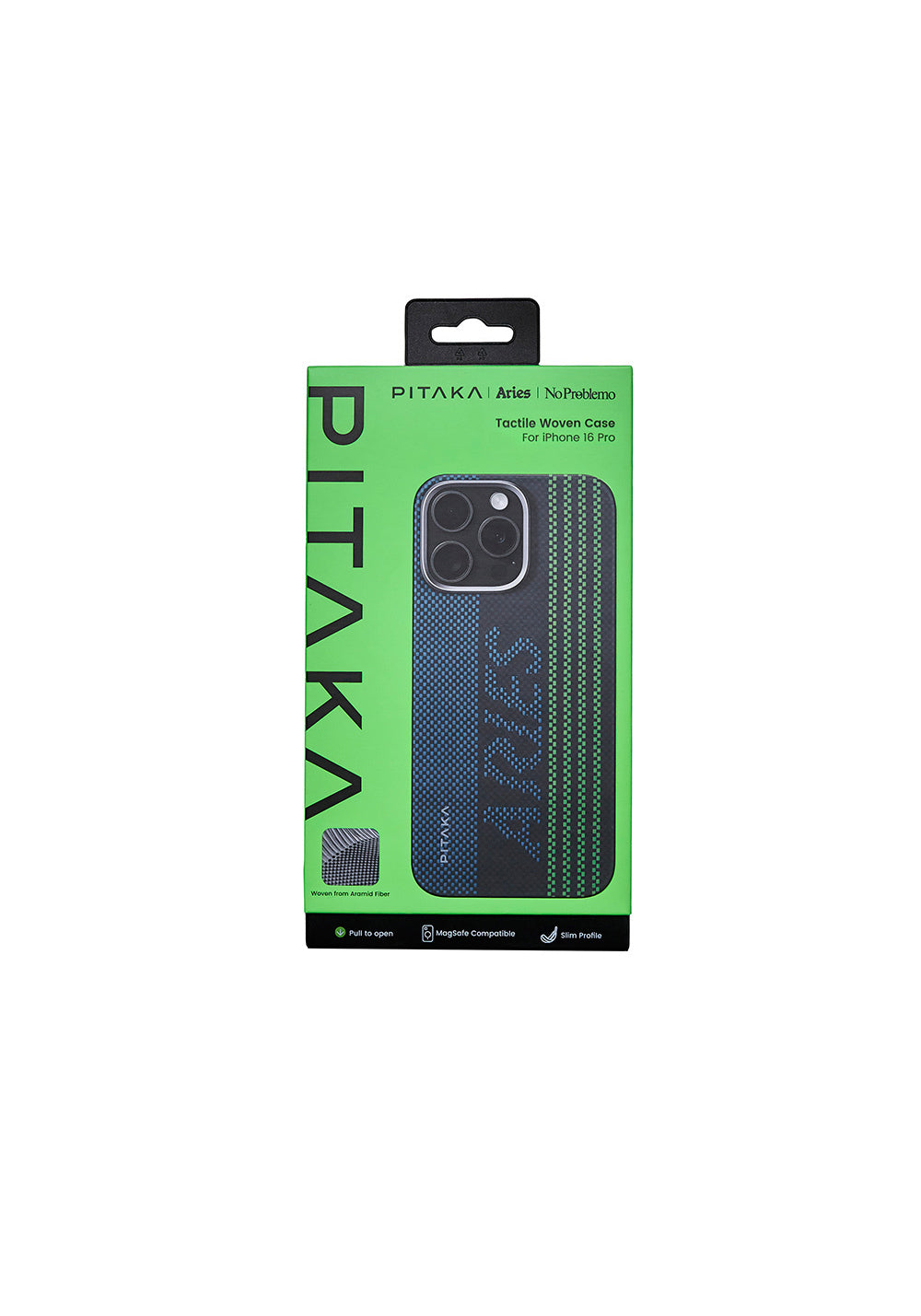 Apple iPhone 16 Pro Kılıf Manyetik Şarj Uyumlu Lumintex Teknolojili Fosforlu Aramid Karbon Fiber Pitaka Tactile Woven Aries Serisi Credit Card Kapak