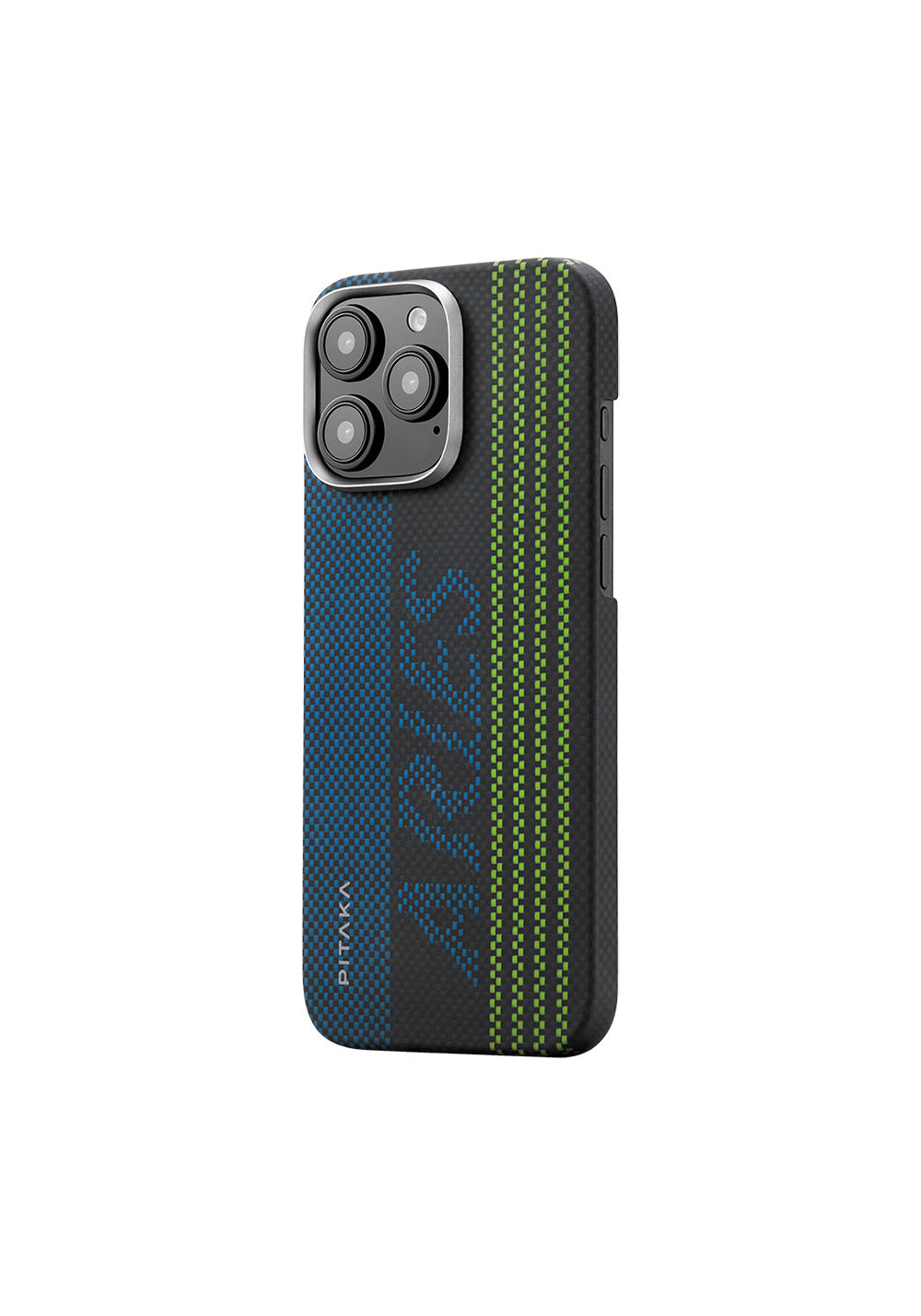 Apple iPhone 16 Pro Kılıf Manyetik Şarj Uyumlu Lumintex Teknolojili Fosforlu Aramid Karbon Fiber Pitaka Tactile Woven Aries Serisi Credit Card Kapak