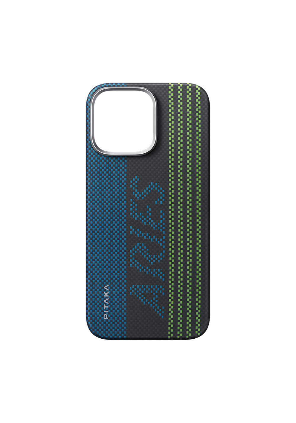 Apple iPhone 16 Pro Kılıf Manyetik Şarj Uyumlu Lumintex Teknolojili Fosforlu Aramid Karbon Fiber Pitaka Tactile Woven Aries Serisi Credit Card Kapak