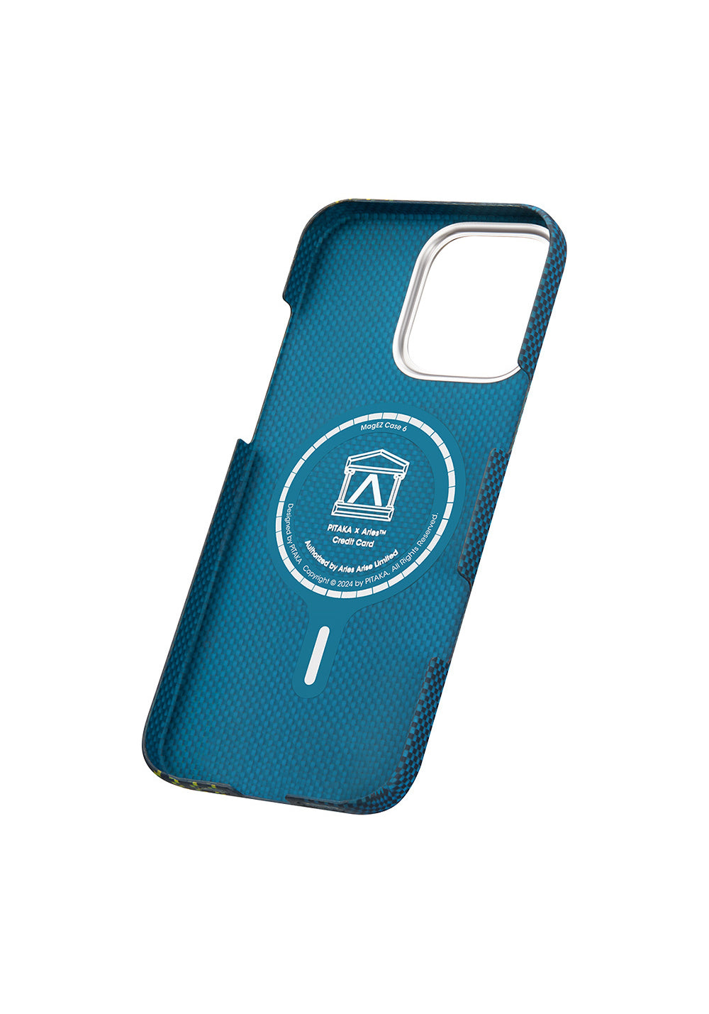 Apple iPhone 16 Pro Max Kılıf Manyetik Şarj Uyumlu Lumintex Teknolojili Fosforlu Aramid Karbon Fiber Pitaka Tactile Woven Aries Serisi Credit Card Kapak