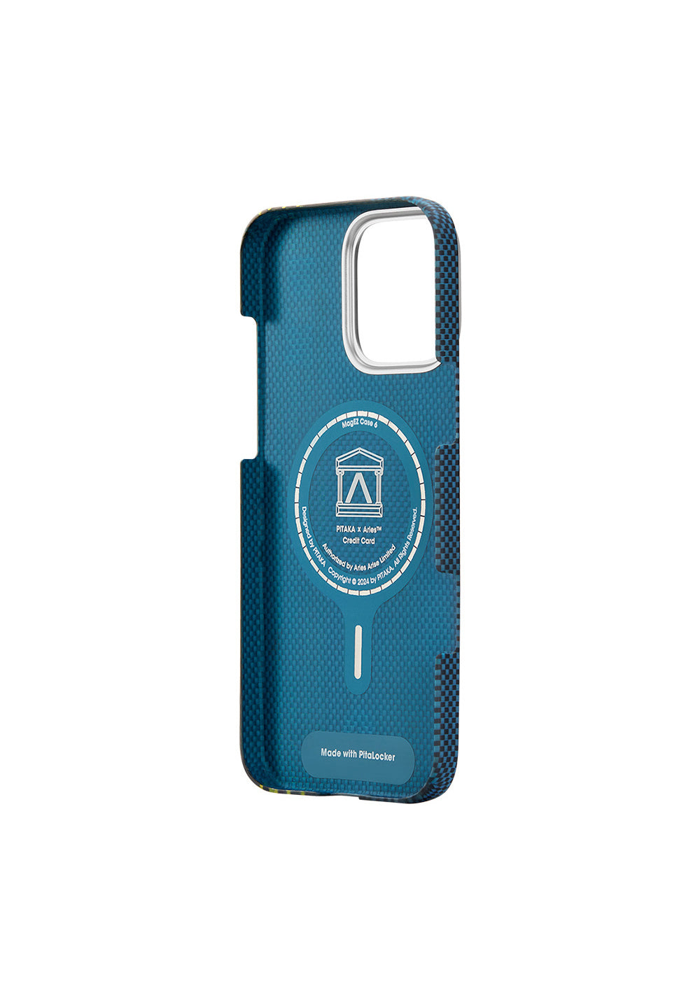 Apple iPhone 16 Pro Max Kılıf Manyetik Şarj Uyumlu Lumintex Teknolojili Fosforlu Aramid Karbon Fiber Pitaka Tactile Woven Aries Serisi Credit Card Kapak