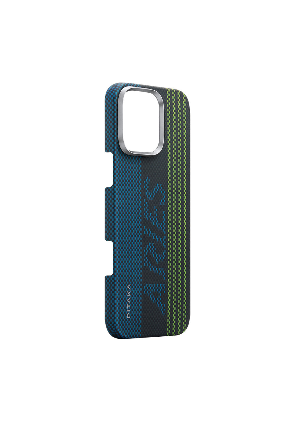 Apple iPhone 16 Pro Max Kılıf Manyetik Şarj Uyumlu Lumintex Teknolojili Fosforlu Aramid Karbon Fiber Pitaka Tactile Woven Aries Serisi Credit Card Kapak