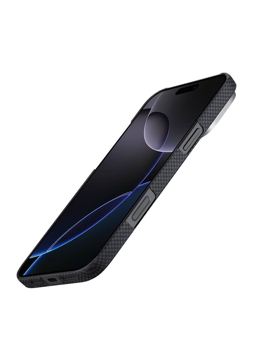 Apple iPhone 16 Pro Max Kılıf Manyetik Şarj Uyumlu Lumintex Teknolojili Fosforlu Aramid Karbon Fiber Pitaka Tactile Woven Aries Serisi NoProblemo Kapak