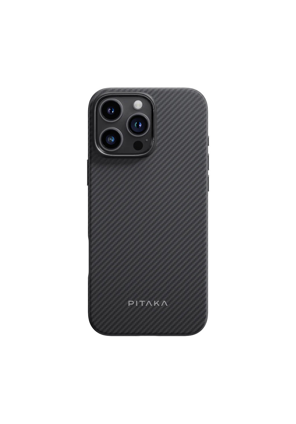 Apple iPhone 16 Pro Max Kılıf Manyetik Şarj Uyumlu Aramid Karbon Fiber Pitaka Military-Grade Classic Serisi Black-Grey Twill Kapak