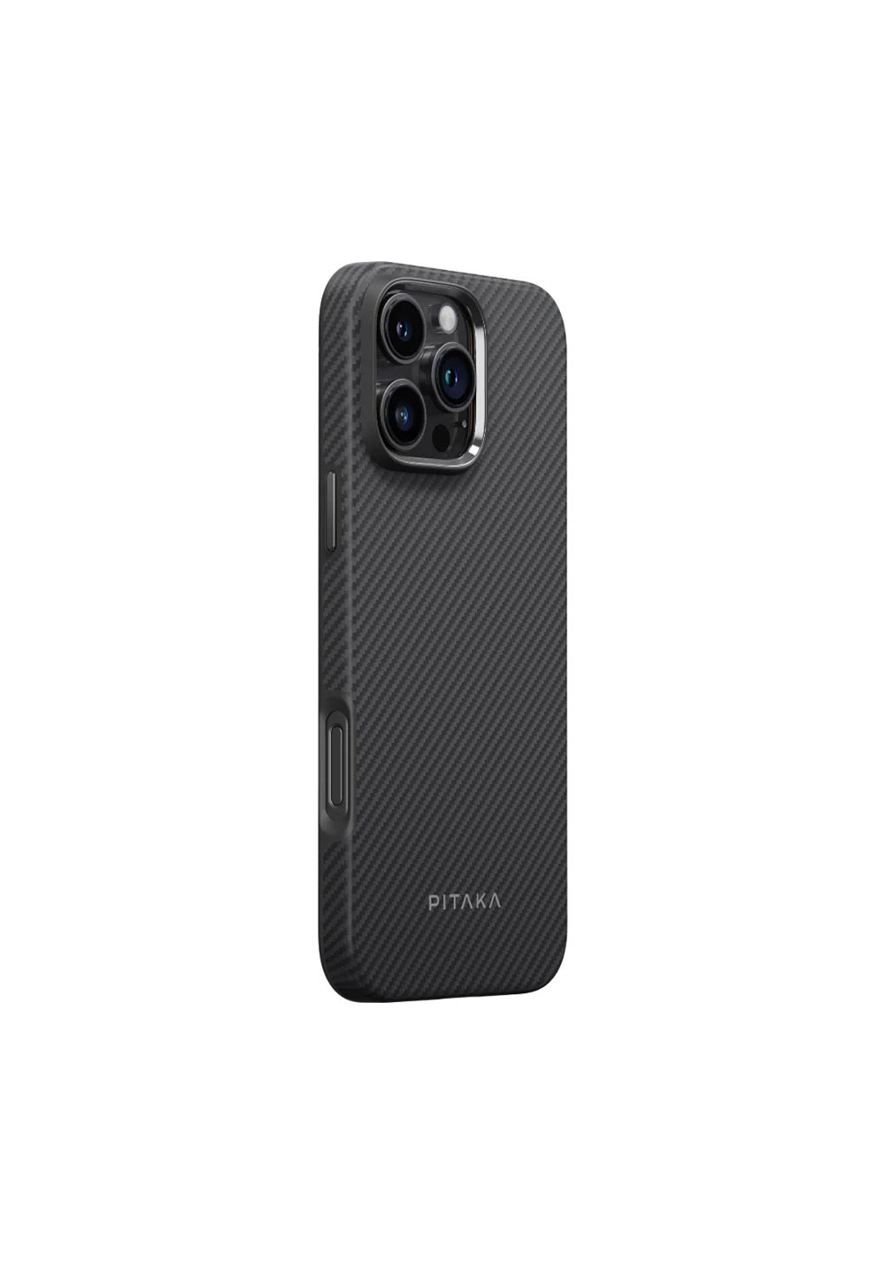 Apple iPhone 16 Pro Max Kılıf Manyetik Şarj Uyumlu Aramid Karbon Fiber Pitaka Military-Grade Classic Serisi Black-Grey Twill Kapak
