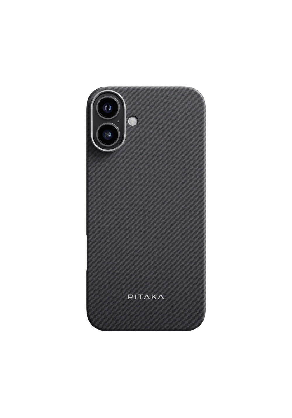 Apple iPhone 16 Kılıf Manyetik Şarj Uyumlu 600D Aramid Karbon Fiber Pitaka Ultra-Slim Classic Serisi Black-Grey Twill Kapak