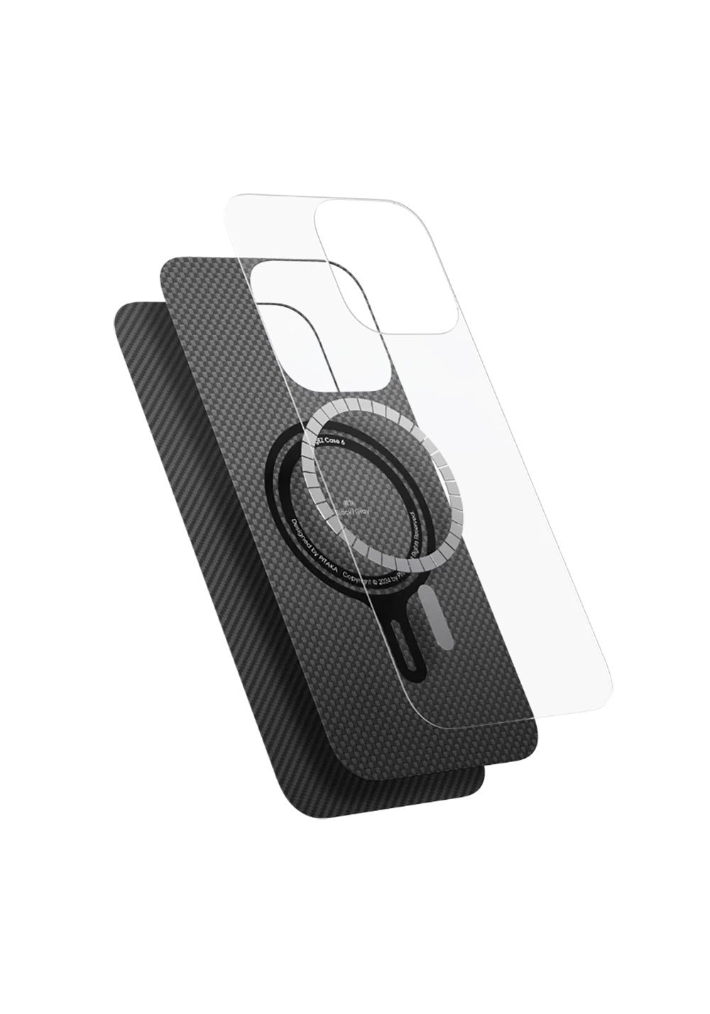 Apple iPhone 16 Kılıf Manyetik Şarj Uyumlu 600D Aramid Karbon Fiber Pitaka Ultra-Slim Classic Serisi Black-Grey Twill Kapak