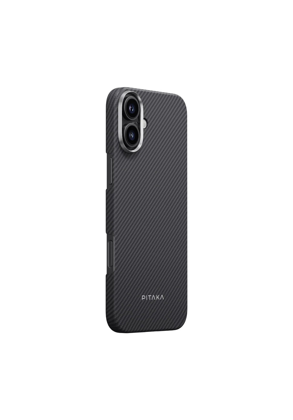 Apple iPhone 16 Plus Kılıf Manyetik Şarj Uyumlu 600D Aramid Karbon Fiber Pitaka Ultra-Slim Classic Serisi Black-Grey Twill Kapak