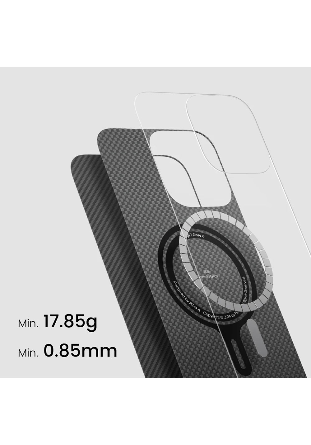 Apple iPhone 16 Plus Kılıf Manyetik Şarj Uyumlu 600D Aramid Karbon Fiber Pitaka Ultra-Slim Classic Serisi Black-Grey Twill Kapak