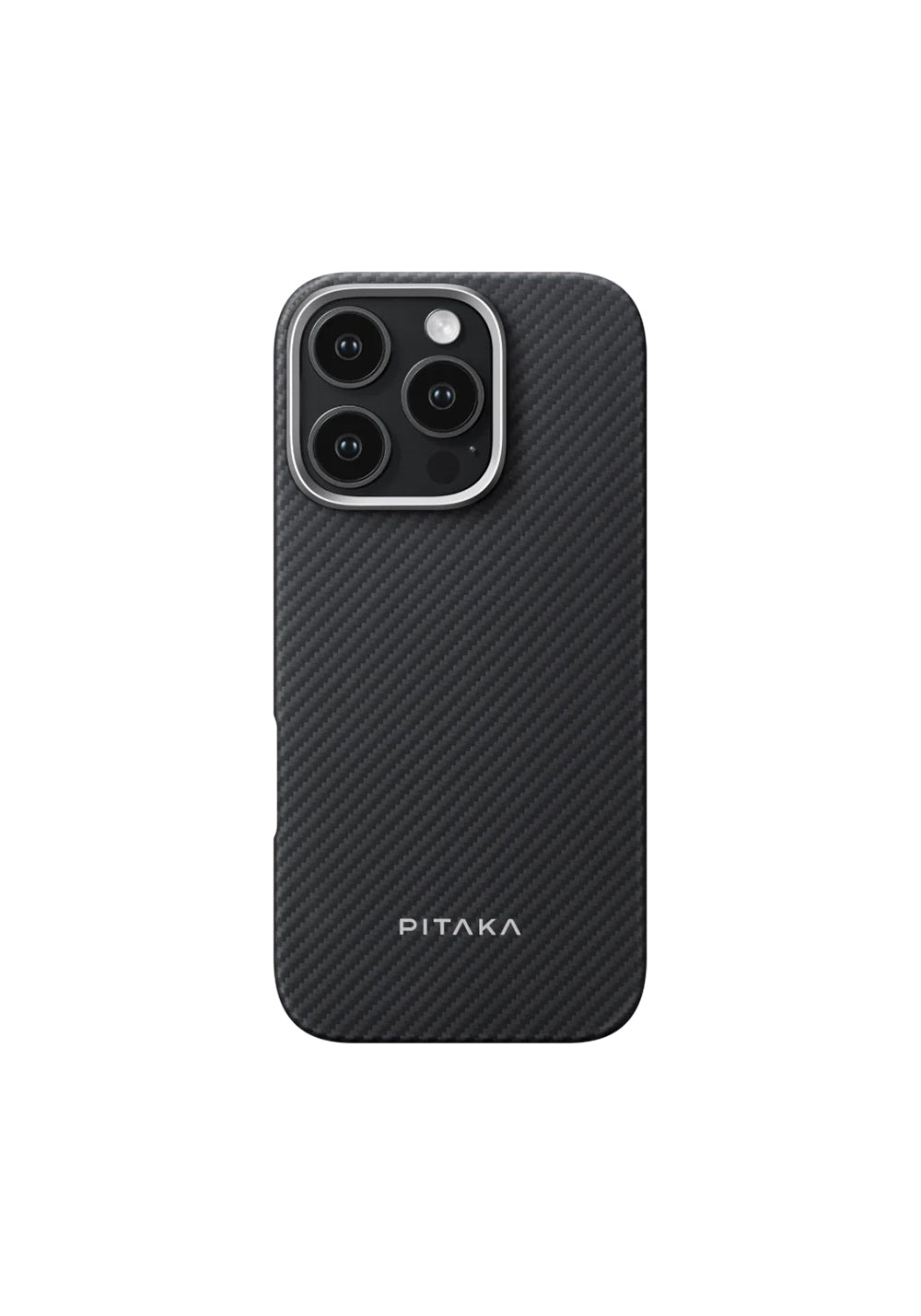 Apple iPhone 16 Pro Max Kılıf Manyetik Şarj Uyumlu 600D Aramid Karbon Fiber Pitaka Ultra-Slim Classic Serisi Black-Grey Twill Kapak