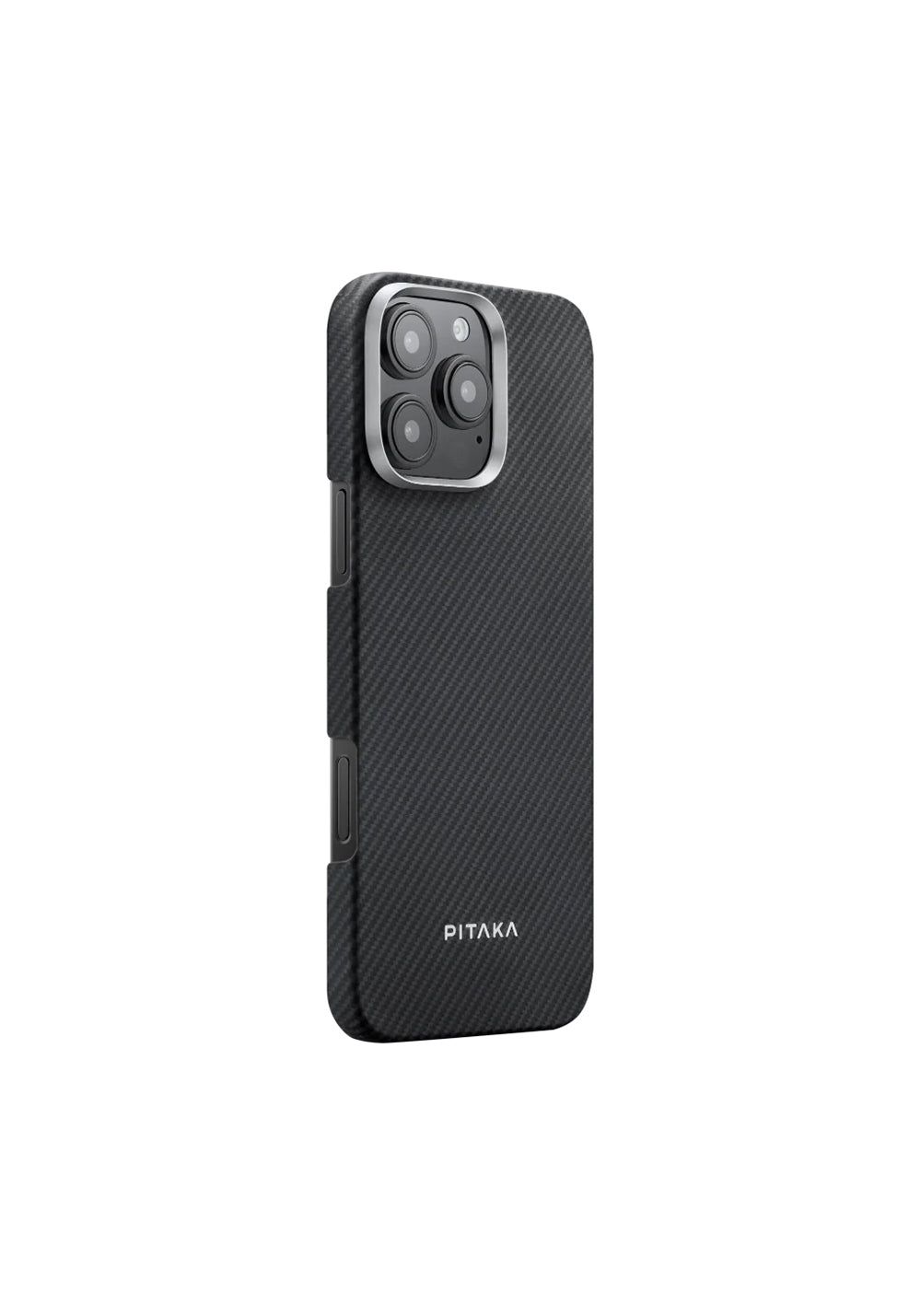 Apple iPhone 16 Pro Max Kılıf Manyetik Şarj Uyumlu 600D Aramid Karbon Fiber Pitaka Ultra-Slim Classic Serisi Black-Grey Twill Kapak