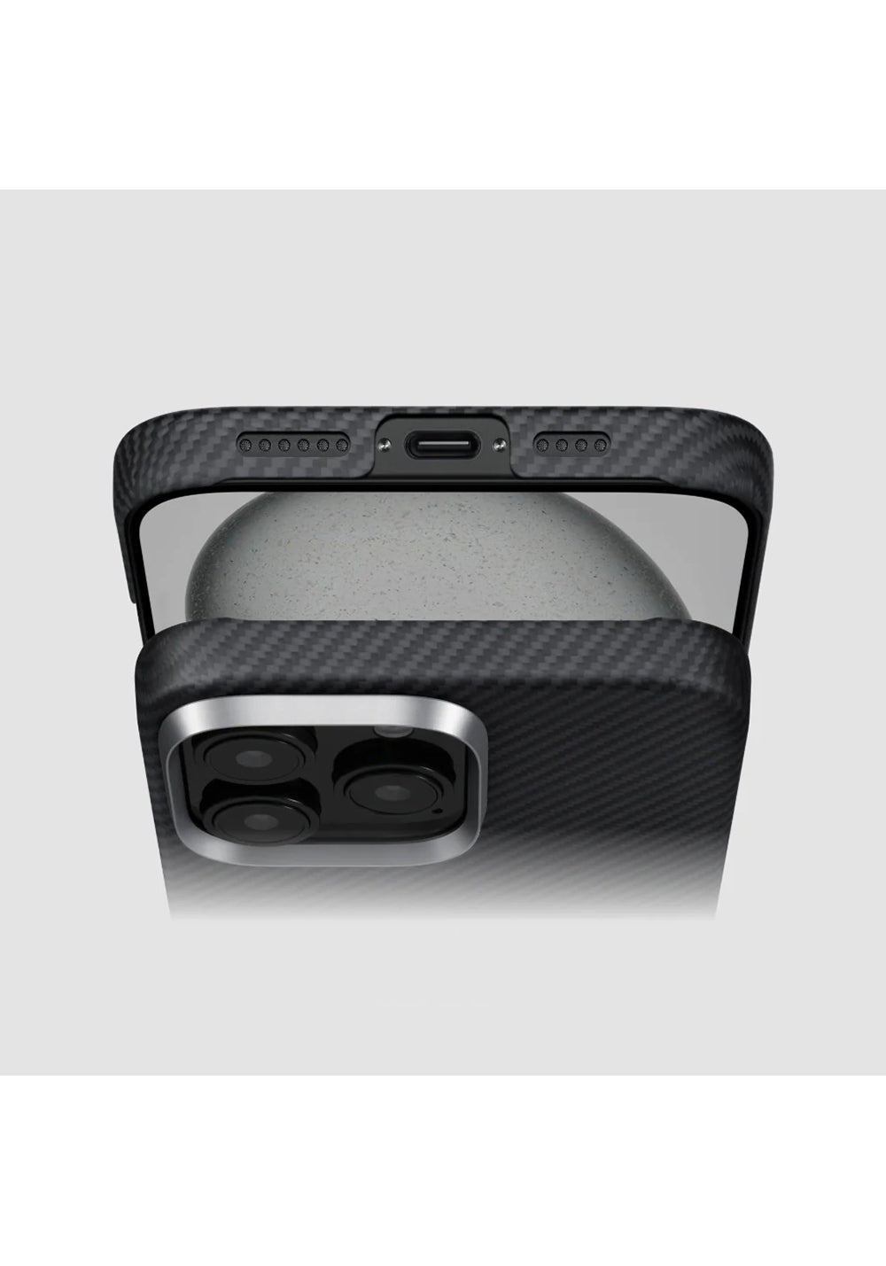Apple iPhone 16 Pro Max Kılıf Manyetik Şarj Uyumlu 600D Aramid Karbon Fiber Pitaka Ultra-Slim Classic Serisi Black-Grey Twill Kapak