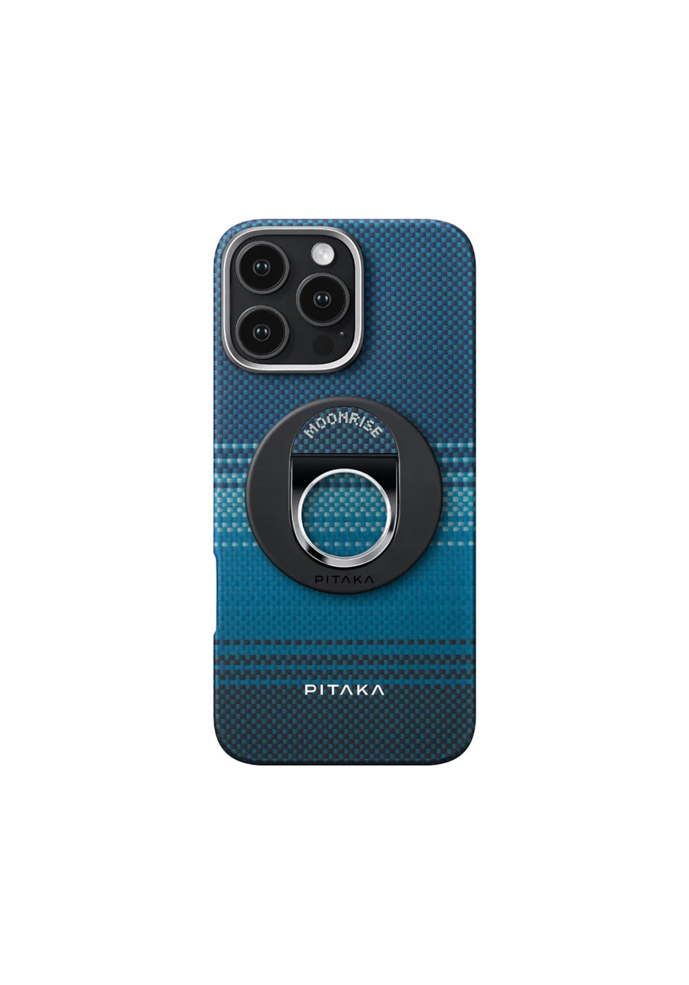 Apple iPhone 16 Pro Kılıf Manyetik Şarj Uyumlu Grip 3 Standlı Aramid Karbon Fiber Pitaka Tactile Woven Sunset-Moonrise Serisi Moonrise Kapak