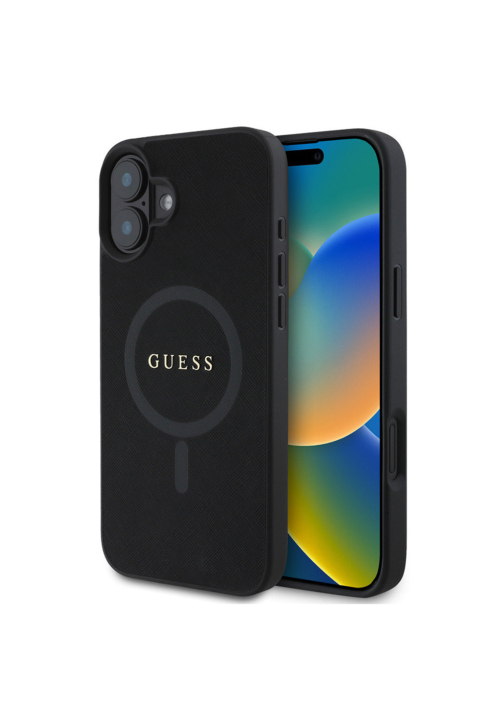 Apple iPhone 16 Kılıf Guess Orijinal Lisanslı Manyetik Şarj Uyumlu Yazı Logolu Saffiano Classic Kapak
