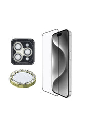 Guess iPhone 16 Pro Rhinestone Ekran Koruyucu + Lens Koruyucu 2in1 Aksesuar Seti