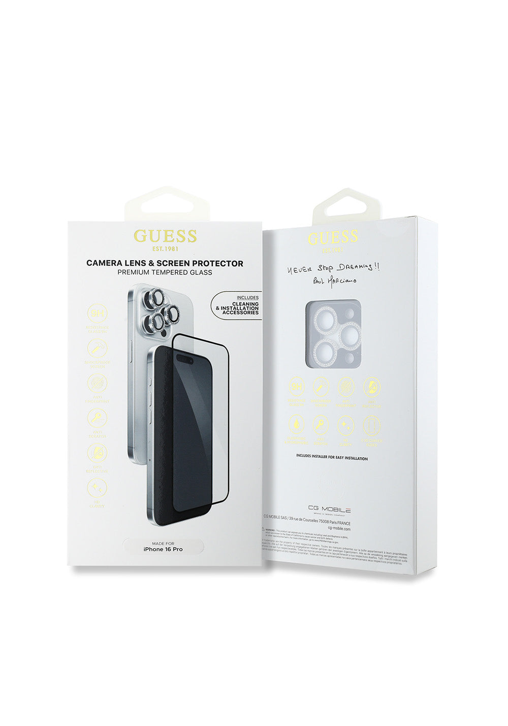 Apple iPhone 16 Pro Guess Orijinal Lisanslı Rhinestone Ekran Koruyucu + Lens Koruyucu 2in1 Aksesuar Seti