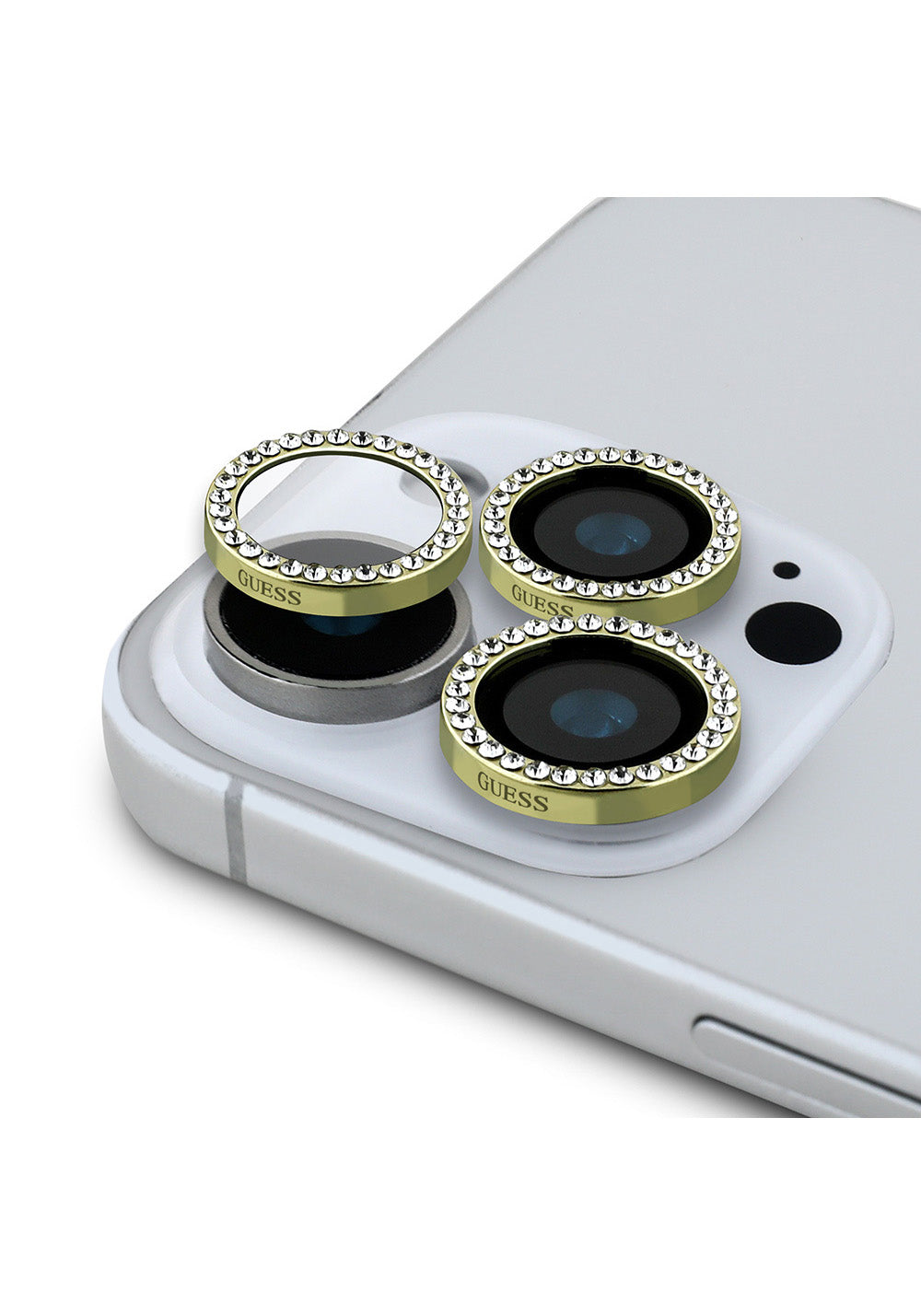 Apple iPhone 16 Pro Max Guess Orijinal Lisanslı Rhinestone Ekran Koruyucu + Lens Koruyucu 2in1 Aksesuar Seti