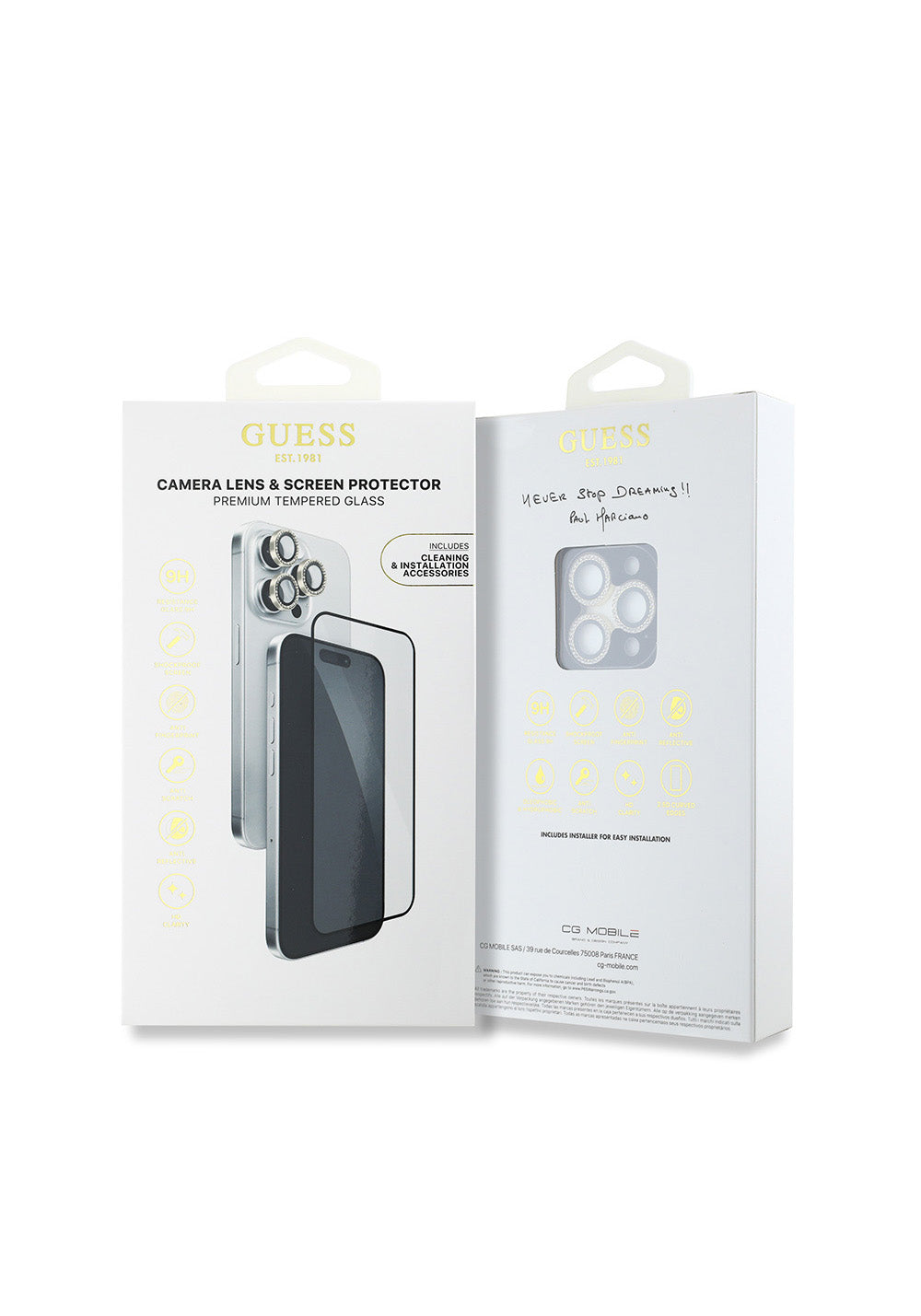 Apple iPhone 16 Pro Max Guess Orijinal Lisanslı Rhinestone Ekran Koruyucu + Lens Koruyucu 2in1 Aksesuar Seti