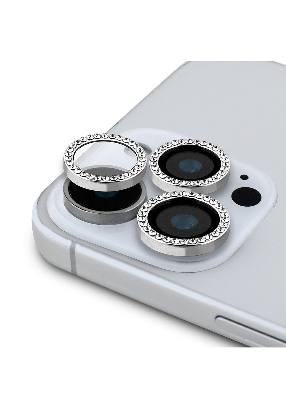 Apple iPhone 16 Pro Max Guess Orijinal Lisanslı Rhinestone Ekran Koruyucu + Lens Koruyucu 2in1 Aksesuar Seti