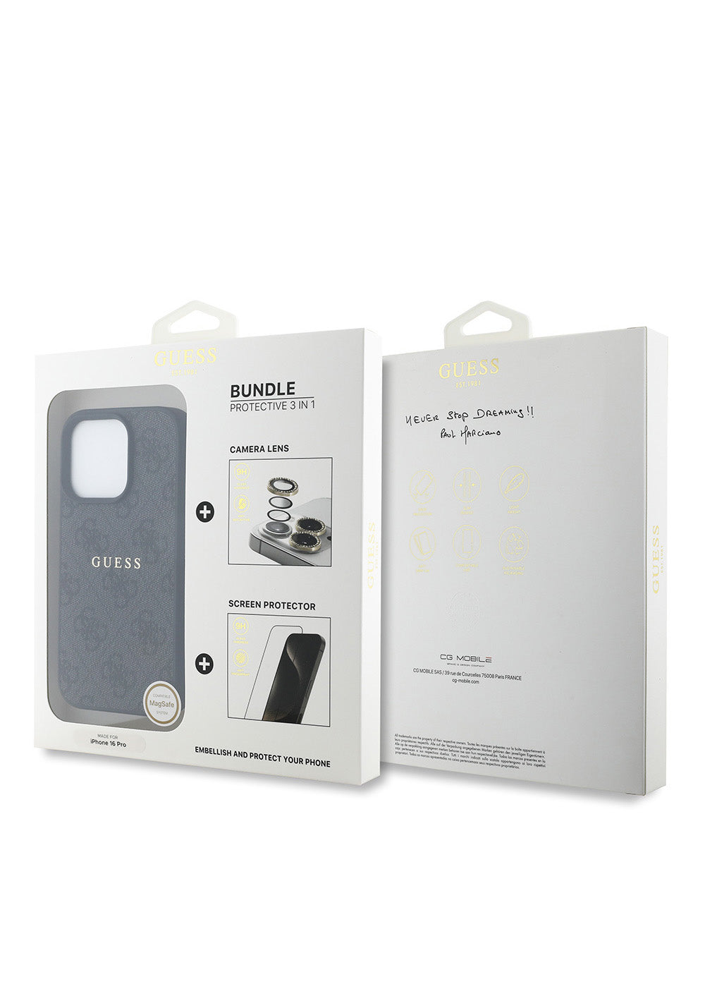 Apple iPhone 16 Pro Guess Orijinal Lisanslı Kılıf + Ekran Koruyucu + Lens Koruyucu 3in1 Aksesuar Seti