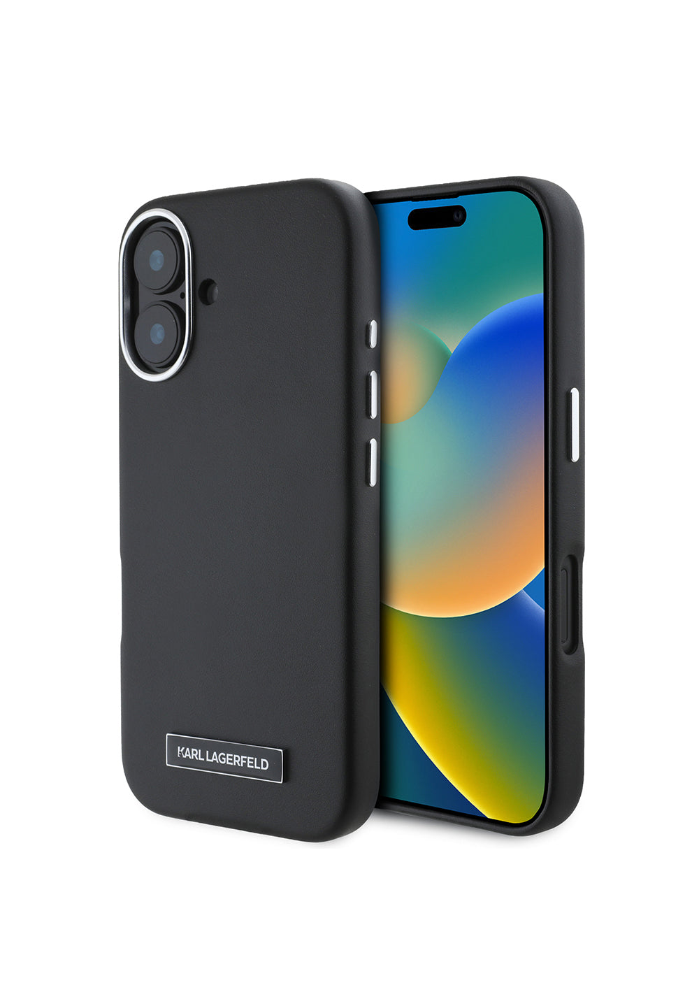 Apple iPhone 16 Kılıf Karl Lagerfeld Orijinal Lisanslı Manyetik Şarj Uyumlu Metal Kamera ve Buton Tasarımlı Plaka Logolu PU Deri Kapak