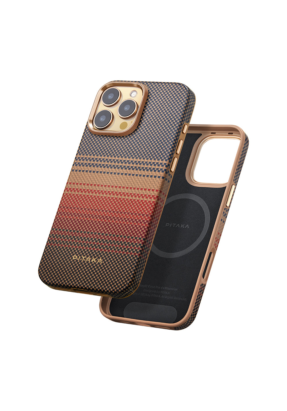 Apple iPhone 16 Pro Max Kılıf Manyetik Şarj Uyumlu Aramid Karbon Fiber Pitaka Military-Grade Sunset-Moonrise Serisi Sunset Kapak