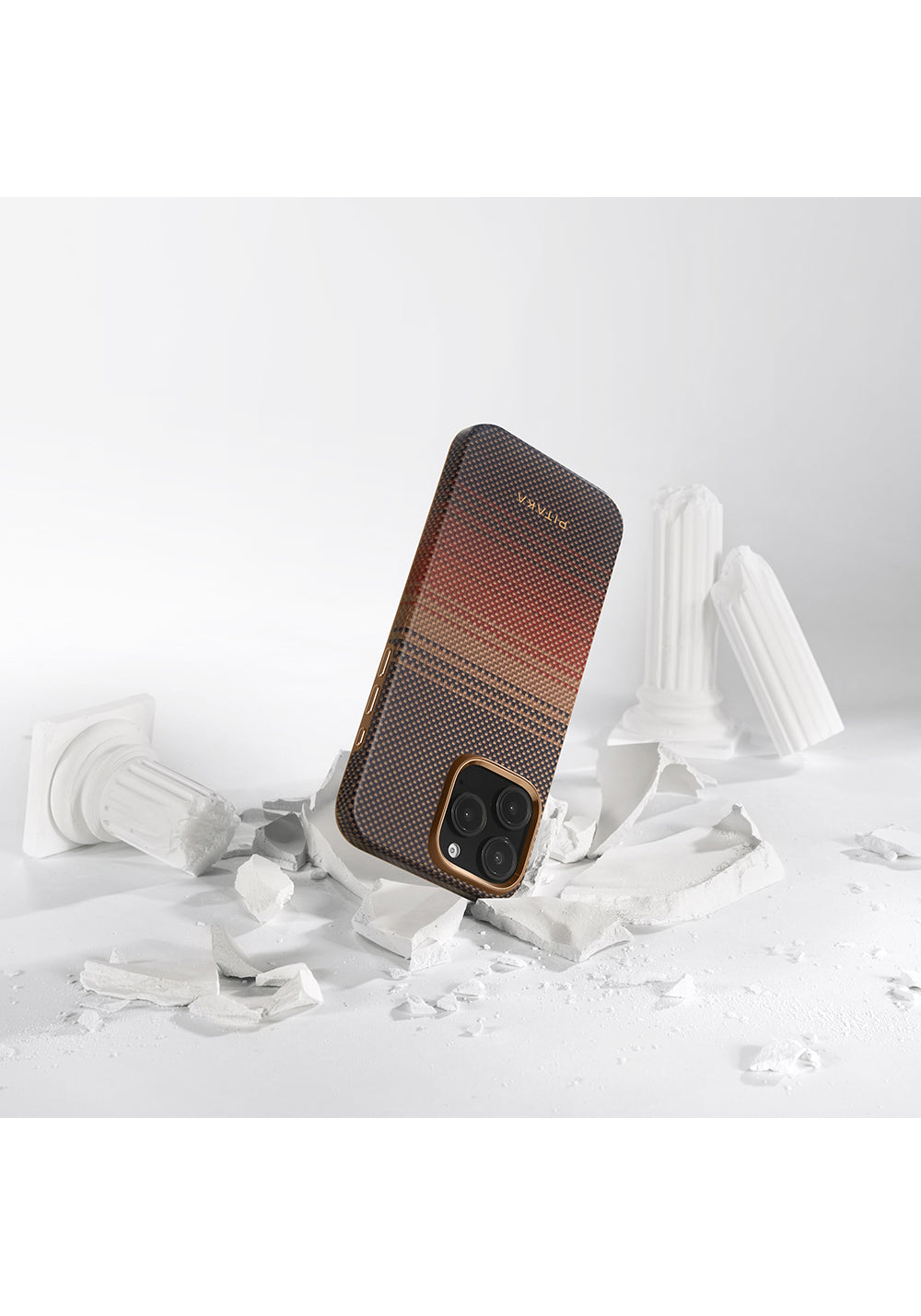 Apple iPhone 16 Pro Max Kılıf Manyetik Şarj Uyumlu Aramid Karbon Fiber Pitaka Military-Grade Sunset-Moonrise Serisi Sunset Kapak