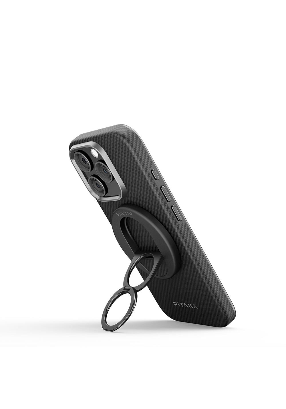 Pitaka 600D Aramid Fiber Classic Serisi Black-Grey Twill MagEZ Grip 3 Magnetik Ring Stand Telefon Tutucu