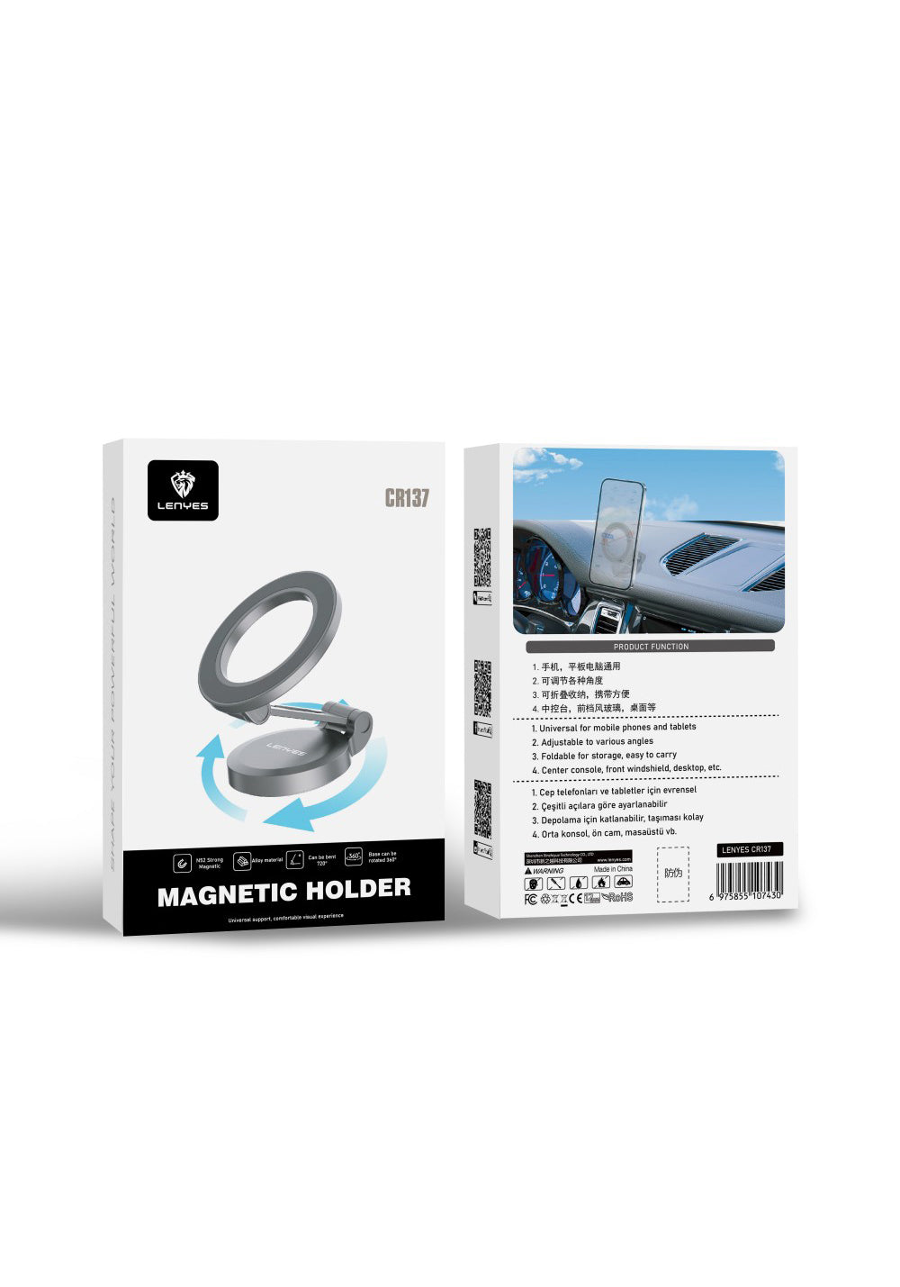 Lenyes CR137 Magnetik M-safe 360° Oynar Başlıklı Araç İçi Telefon Tutucu
