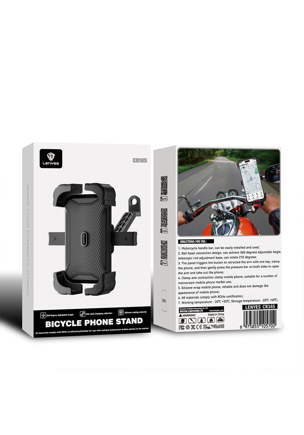 Lenyes CR165 Sarsıntı Önleyici 360° Derece Dönebilen Ayarlanabilir Motosiklet ve Bisiklet Telefon Tutucu