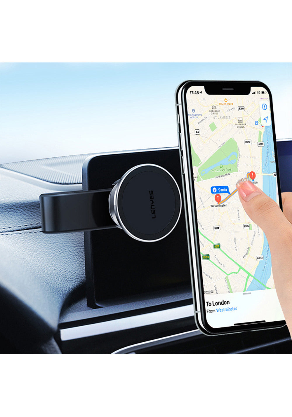 Lenyes CR171 Magnetik M-safe Uyumlu Bükülebilen Eğimi ve Düz Zemin Araç Telefon Tutucu