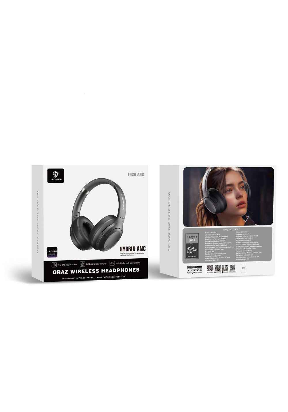 Lenyes LH26 Katlanabilir Tasarımlı ANC Özellikli Kulak Üstü Bluetooth Kulaklık v5.4