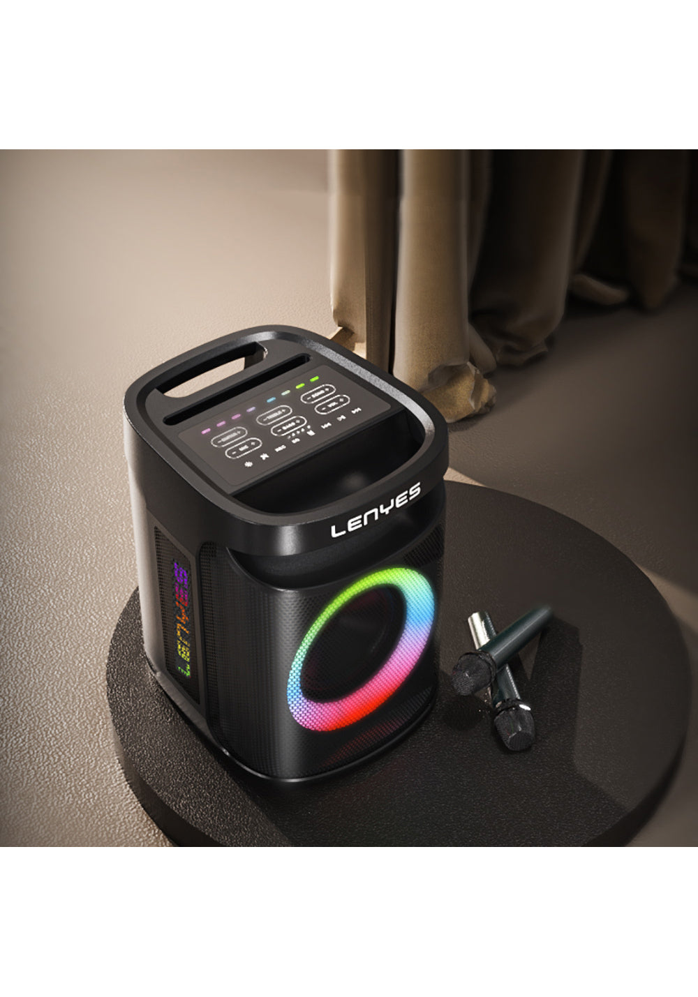 Lenyes S881 Su Geçirmez Mikrofonlu Çoklu Giriş RGB Işıklı TWS Karaoke FM Bluetooth Hoparlör v5.3 120W