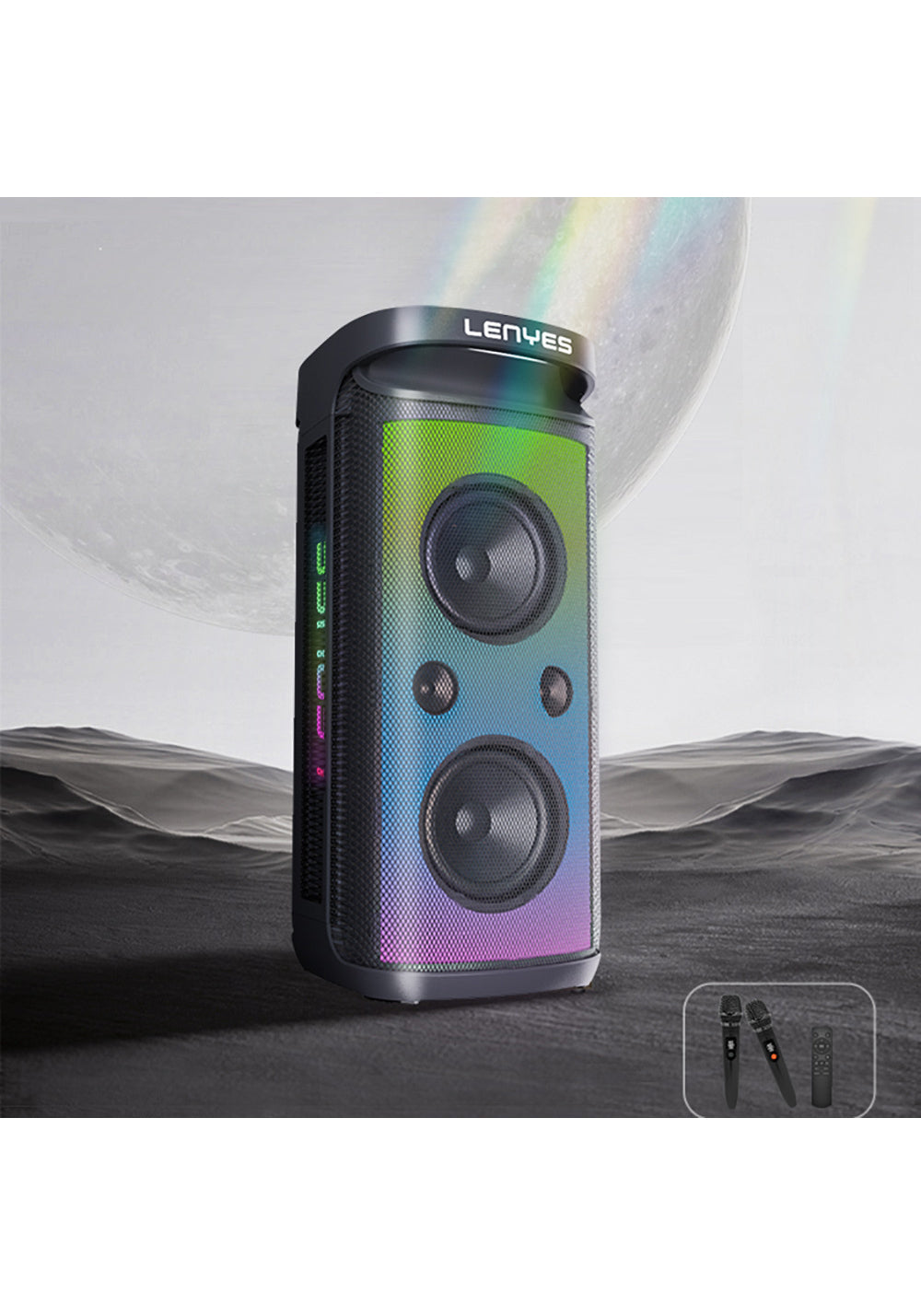 Lenyes S882 Su Geçirmez Mikrofonlu Çoklu Giriş RGB Işıklı TWS Karaoke FM Bluetooth Hoparlör v5.3 200W