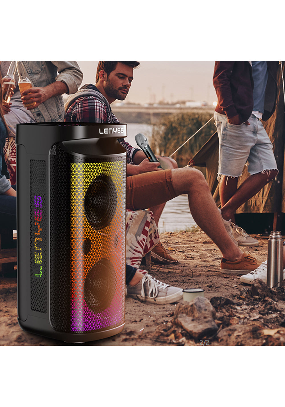 Lenyes S883 Su Geçirmez Tekerlekli Mikrofonlu Çoklu Giriş RGB Işıklı TWS Karaoke FM Bluetooth Hoparlör v5.3 360W