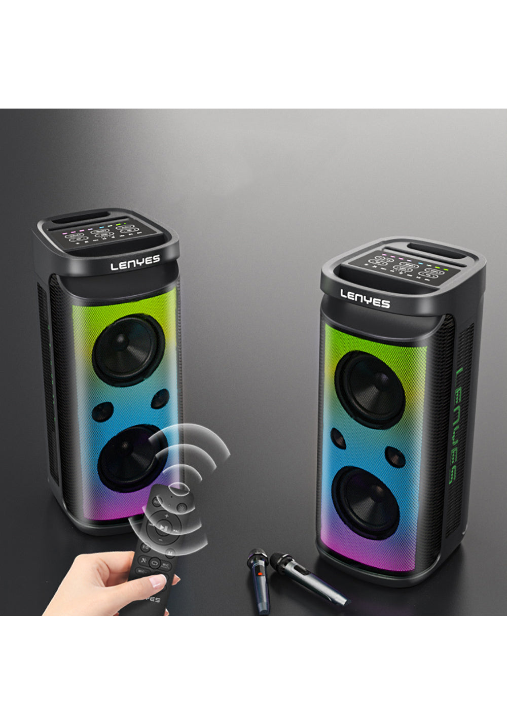 Lenyes S883 Su Geçirmez Tekerlekli Mikrofonlu Çoklu Giriş RGB Işıklı TWS Karaoke FM Bluetooth Hoparlör v5.3 360W