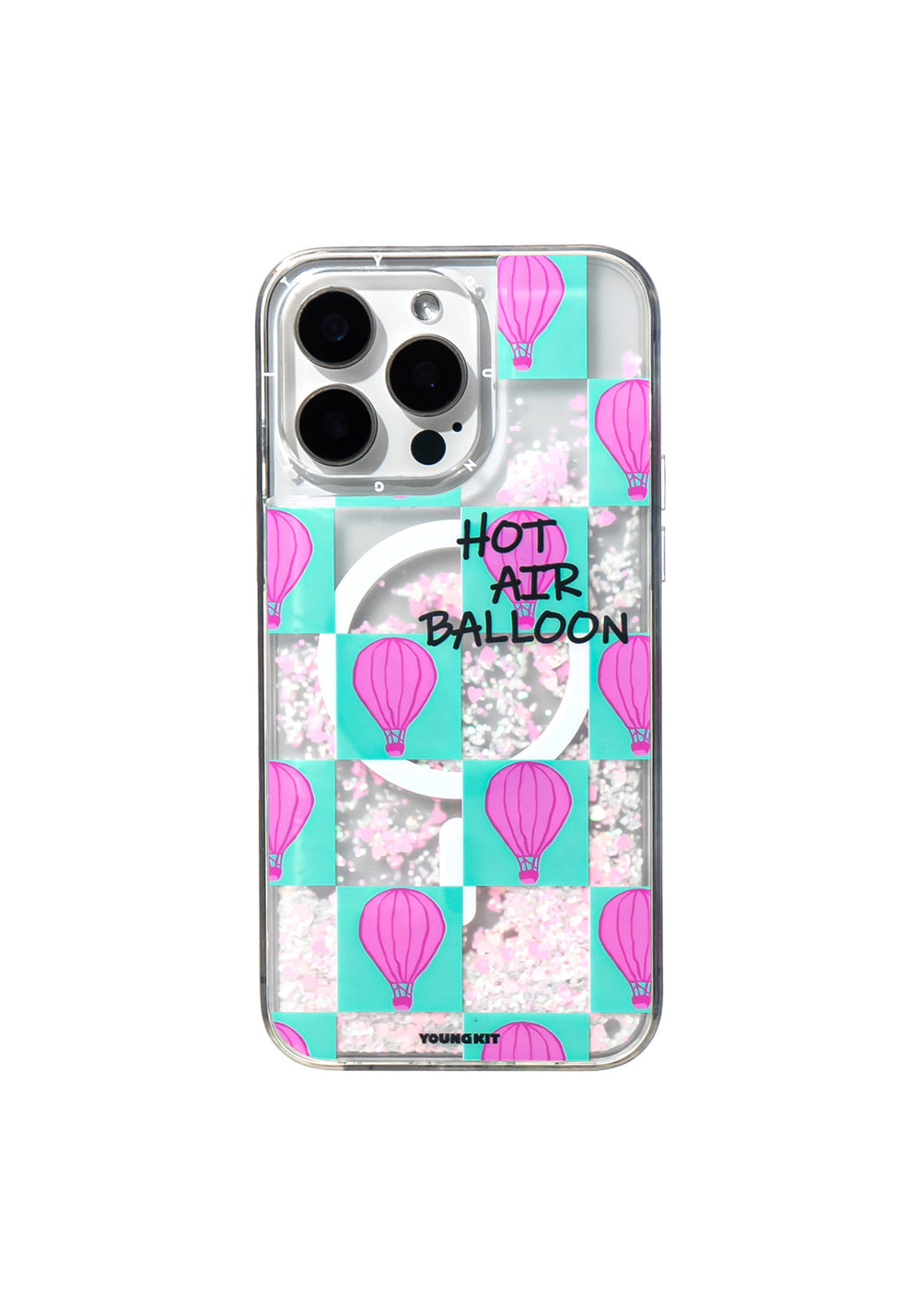 Apple iPhone 16 Pro Kılıf Manyetik Şarj Uyumlu Parlak Kumlu Sıvılı Youngkit Pink Dream Quicksand Serisi Kapak