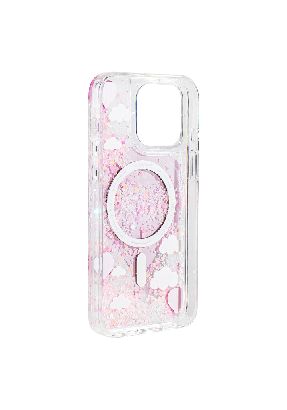 Apple iPhone 16 Pro Max Kılıf Manyetik Şarj Uyumlu Parlak Kumlu Sıvılı Youngkit Pink Dream Quicksand Serisi Kapak