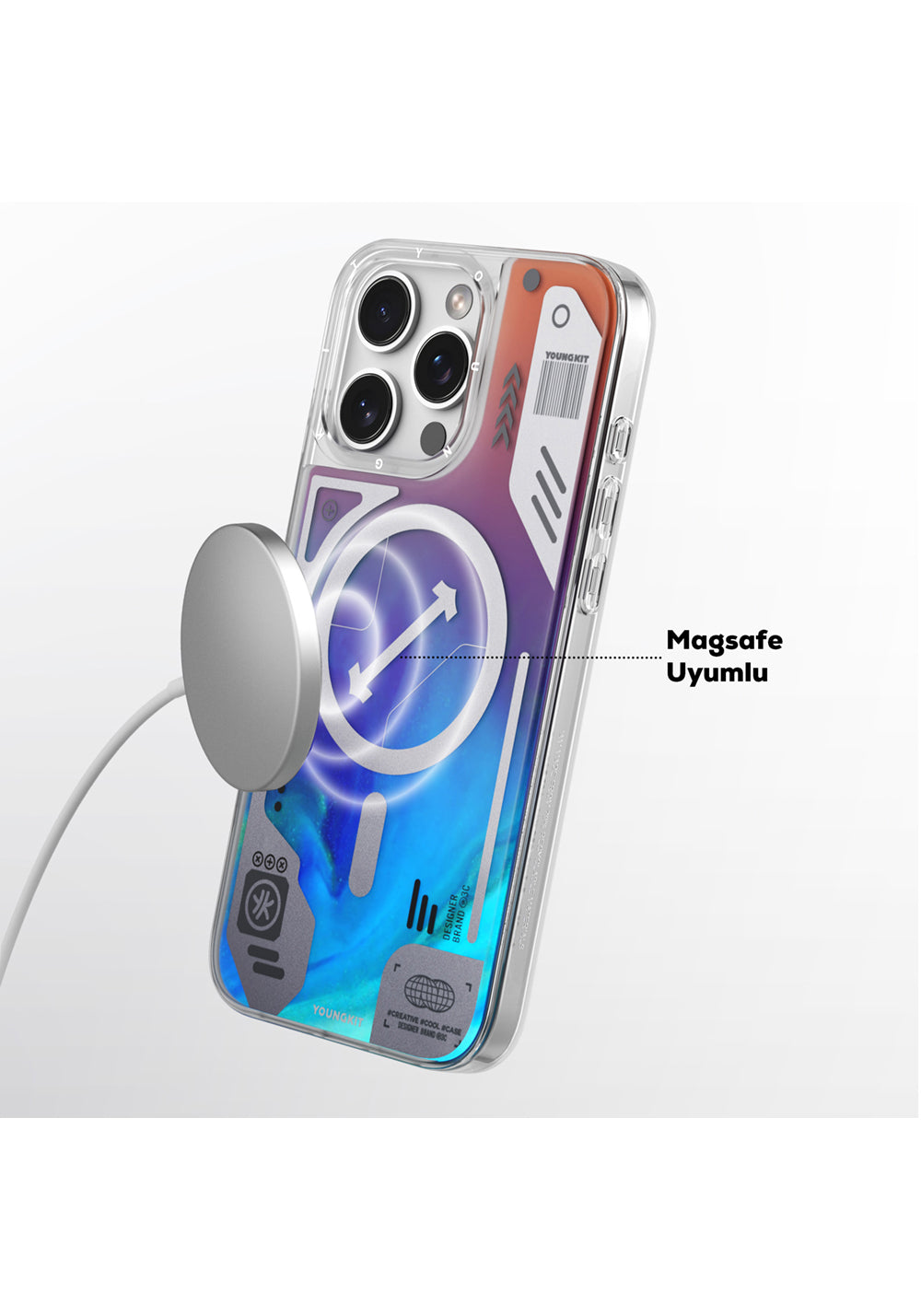 Apple iPhone 16 Pro Max Kılıf Manyetik Şarj Uyumlu Parlak Kumlu Sıvılı Tasarımlı Galaxy Fantasy Serisi Kapak