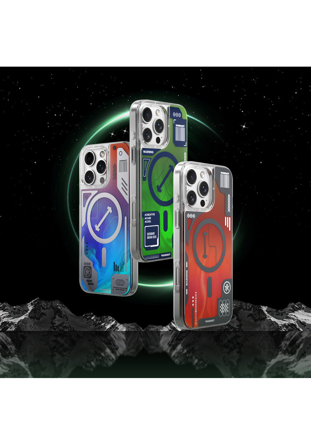 Apple iPhone 16 Pro Max Kılıf Manyetik Şarj Uyumlu Parlak Kumlu Sıvılı Tasarımlı Galaxy Fantasy Serisi Kapak