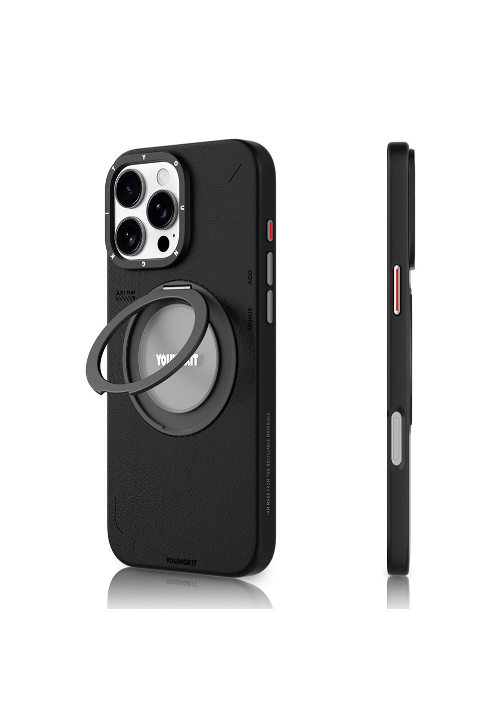 Apple iPhone 16 Pro Max Kılıf Manyetik Şarj Uyumlu 360° Standlı Basit Mat Deri Desenli Youngkit Tech Leather Serisi Kapak