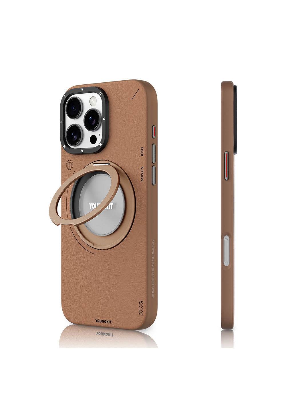 Apple iPhone 16 Pro Max Kılıf Manyetik Şarj Uyumlu 360° Standlı Basit Mat Deri Desenli Youngkit Tech Leather Serisi Kapak
