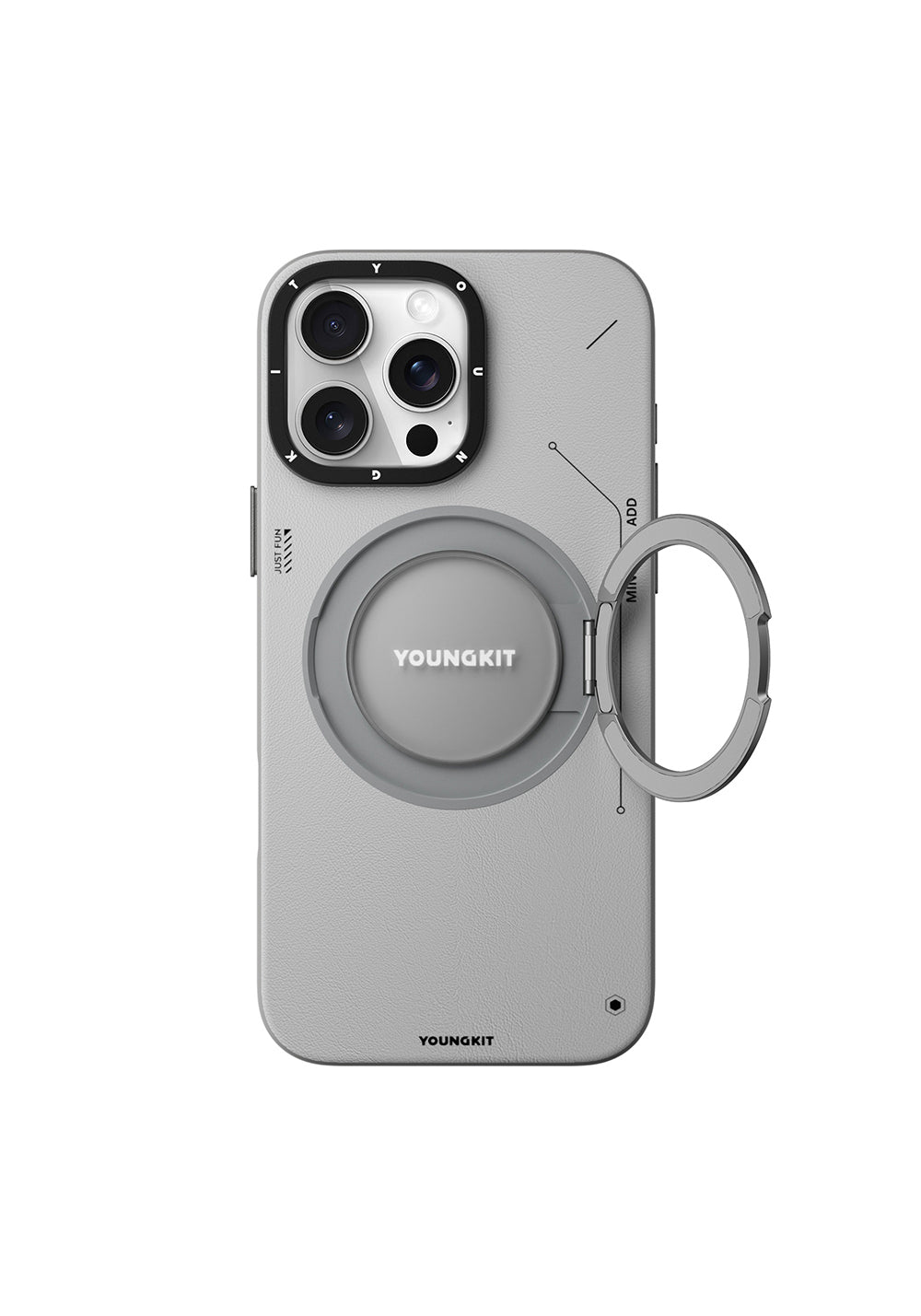 Apple iPhone 16 Pro Max Kılıf Manyetik Şarj Uyumlu 360° Standlı Basit Mat Deri Desenli Youngkit Tech Leather Serisi Kapak