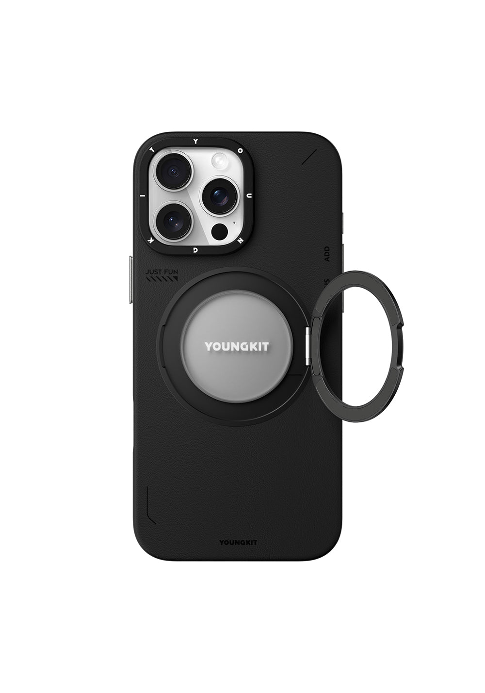 Apple iPhone 16 Pro Max Kılıf Manyetik Şarj Uyumlu 360° Standlı Basit Mat Deri Desenli Youngkit Tech Leather Serisi Kapak